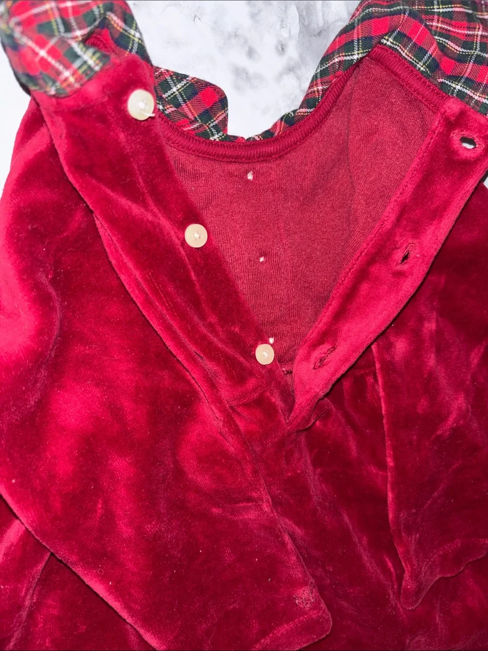 Ralph Lauren Red Velvet Dress with Tartan Trim